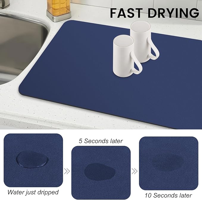 WISELIFE Dish Drying Mat Super Absorbent Drying Mat Large Dish Drying Mats for Kitchen Counter Easy Clean Dish Mat Kitchen Drying Mat16"x 24" Classic Blue - Image 4