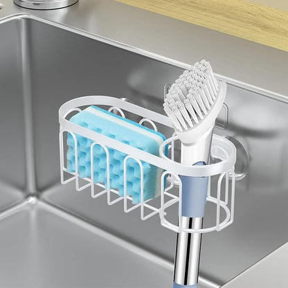 2-in-1 Sponge Holder for Kitchen Sink, Sink Caddy Kitchen Sink Organizer with 3 Suction Cups, No Drill Rustproof Sink Sponge Holder for Dish Brush, Soap & Sponge (White)