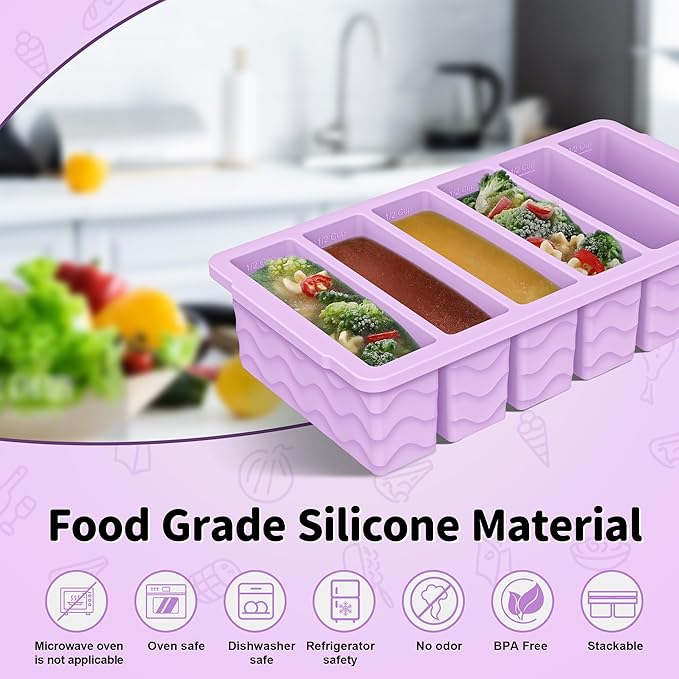 2-Pack Silicone Freezer Trays with Lid, 2 Large 2-Cup(500ml) & 6 Small 1/2-Cup(125ml) Soup Freezer Container Molds, Ice Cube Tray For Meal Prep & Freezing Soup, Stews, Sauces, Oven & Dishwasher-Safe - Image 2