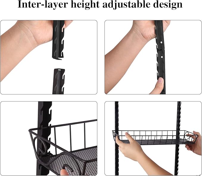 SWOMMOLY Adjustable Wall Mount Spice Rack, 6-Tier Dual-use (Multi-use) Organizer, Black - Image 4