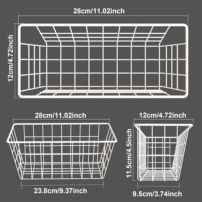 MaraFansie Wall Wire Baskets Bin No Drilling Adhesive Hanging Baskets Wall Mounted for Cabinet & Pantry Organization and Kitchen, Bathroom, Bedroom Storage, 2 Pack, White - Image 2