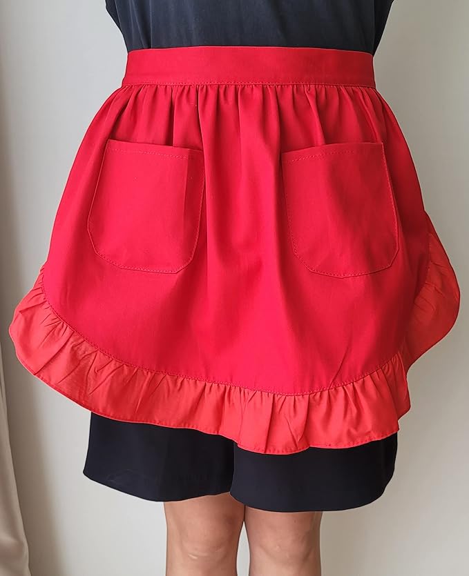 CRB Fashion Waist Apron Kitchen Cooking Restaurant Cotton Bistro Half Aprons with Pockets For Woman