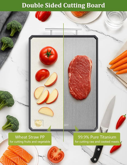 Titanium Cutting Boards for Kitchen, 2 in 1 Non Toxic Cutting Board, Food-Grade Double Sided Pure Titanium & Wheat Straw PP Chopping Board for Meat/Vegetables, Dishwasher Safe Large 16.3”×11-1 PC - Image 2