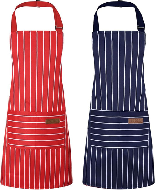 2 Pack Stripes Kids Apron, Kids Cooking Aprons with 2 Pockets, Cute Aprons for Cooking for Boys and Girls
