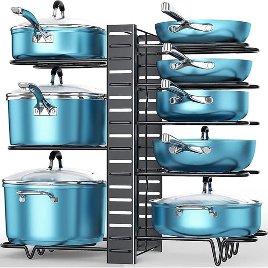 ORDORA Pots and Pans Organizer for Cabinet 16.61 Height, 8 Tier Pot Organizers Rack with 3 DIY Methods, Adjustable Pan Organizer under Cabinet Kitchen Organization and Storage by ORDORA