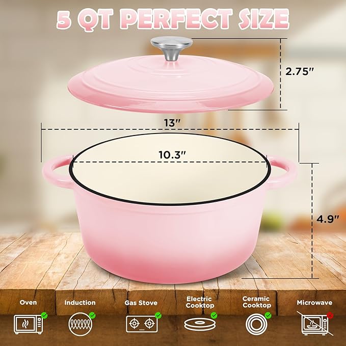 Enameled Cast Iron Dutch Oven Pot with Lid, Incl. Sourdough Bread Baking Supplies Like Banneton Bread Proofing Basket, Starter Jar, Scoring Tool Lame, 5QT Dutch Oven for Bread Baking, Oven Safe up to 500°F - Image 3