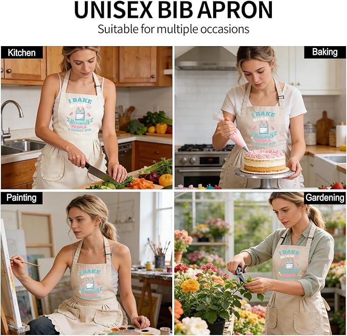 Baking Gifts, Baking Aprons, Baking Apron for Women with Pocket, I Baking Because People is Frowned Aprons, Kitchen Cooking Apron for Women Mom Family Mother's Day Thanksgiving - Image 7