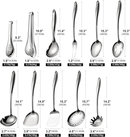 304 Stainless Steel Cooking Utensils Set, 11 PCS Long Large Metal Cooking Utensil Tools Set, Mirror Polished Kitchen Gadget Cookware and Kitchen Tool Set, Dishwasher Safe