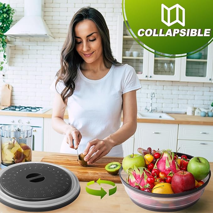 12"&10" Microwave food Cover and Mat,Large Vented Collapsible Splatter Guard dish Plate lid & Silicone Round Kitchen mat,4 in 1 - Image 3