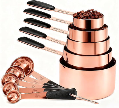 Bopei Measuring Cups and Spoons Set, Rose Gold Plated Stainless Steel 10 Piece for Cooking and Baking (5 Cups + 5 Spoons RoseGold) by Bopei