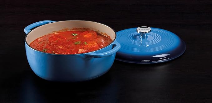 Lodge Essential Enamel Cast Iron Dutch Oven with Lid - Oven-Safe Enamel Cookware up to 500° F - Heat-Retaining Braising & Roasting Pot - Non-Toxic Cookware - 7.5 Quart, Carribean Blue - Image 3