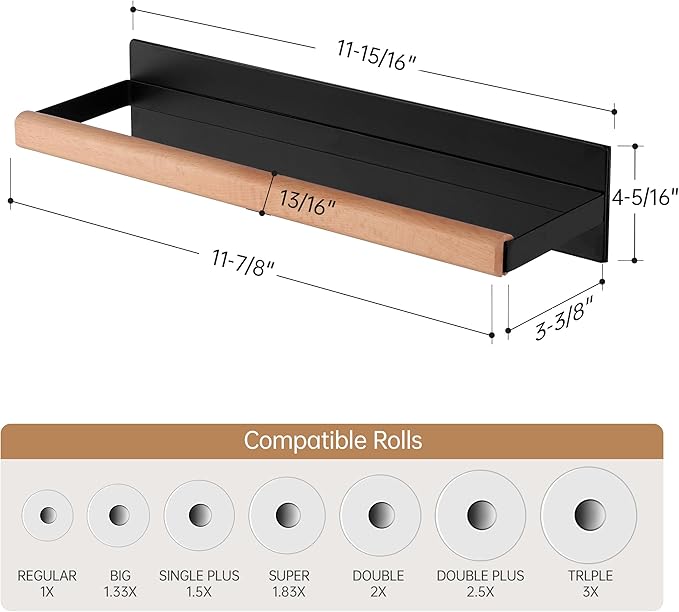 KES Magnetic Paper Towel Holder, Black Paper Towel Holder for Refrigerator, Wood & Metal Paper Towel Roll Holder for Grill, KPH502MA-BK