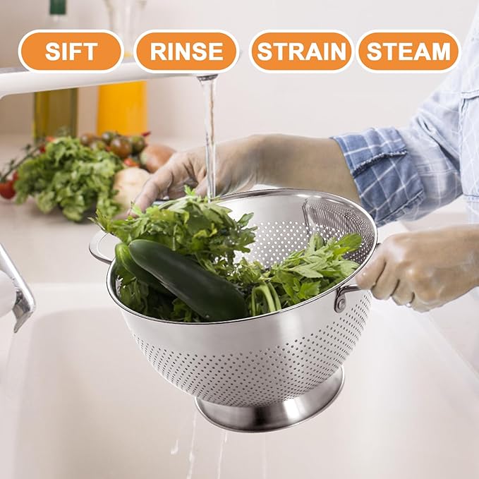 Stainless Steel Colander Set of 3 (1.5-3-5Quart) | Durable Rice and Pasta Strainer with Handle | Oversized Handles | Nesting Design | Rust-Resistant & Dishwasher Safe - Image 8