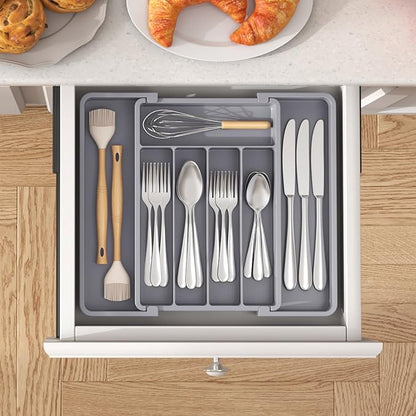 Lifewit Silverware Drawer Organizer, Expandable Utensil Tray for Kitchen, BPA Free Flatware and Cutlery Holder, Adjustable Plastic Storage for Spoons Forks Knives, 8.5-14 x 12", Gray - Image 8