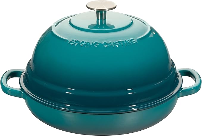 EDGING CASTING Enameled Cast Iron Dutch Oven Pot with Lid, Round Bread Oven for Homemade Sourdough Bread Baking, 6 Quart, Darkcyan by EDGINGCOOKWARE