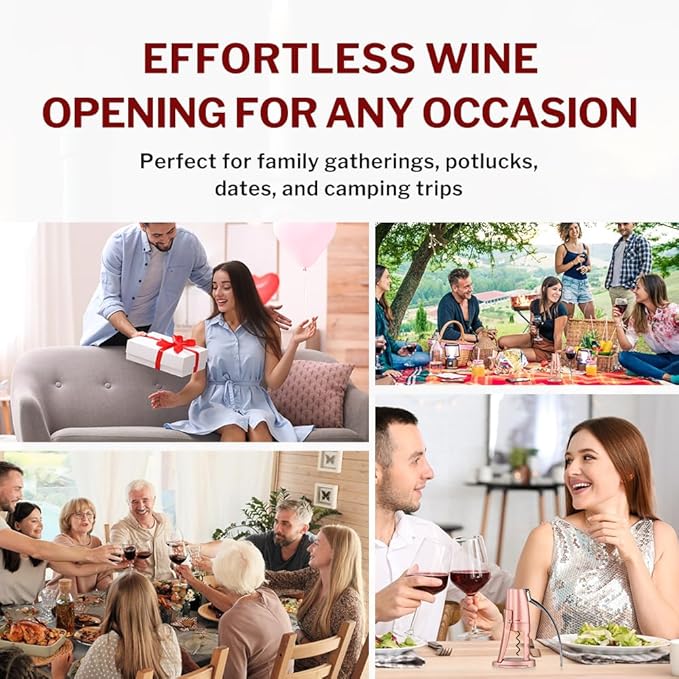 Forge Quality Compact Vertical Lever Corkscrew Wine Opener with Foil Cutter. 3 Seconds to Open a Bottle of Wine. Pink.