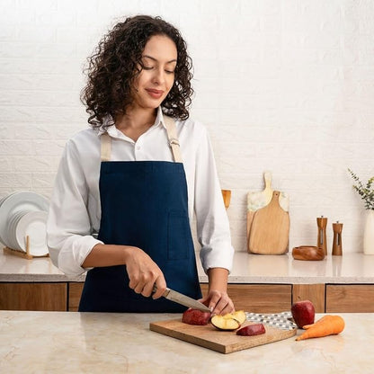 Cotton Canvas Apron for Women & Men – Adjustable Neck Strap & Waist Ties with Pockets