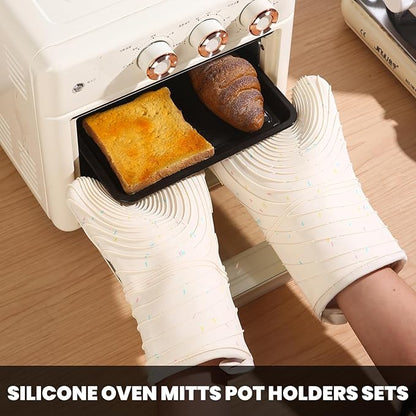 4 Pieces Oven Mitts and Pot Holders of Macaron Color Thickened Non-Slip Silicone Kitchen Gloves, Heat Resistant up to 500F, Essential for Kitchen Baking (makal-bai) - Image 6