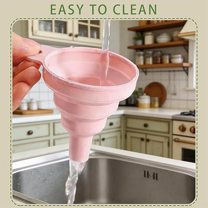 Douji 6PCS Silicone Collapsible Kitchen Funnel Set, Food Grade Silicone Funnels for Liquid Transfer Filling Water Bottle Kitchen Gadgets Accessories