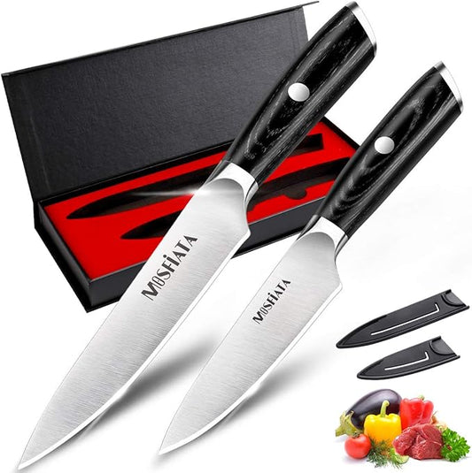 MOSFiATA 5” Chef Knife and 3.5" Fruit Knife Set with Knife Sheath, German High Carbon Stainless Steel EN.4116 with Micarta Handle and Gift Box for Vegetable and Fruit Cutting by MOSFiATA