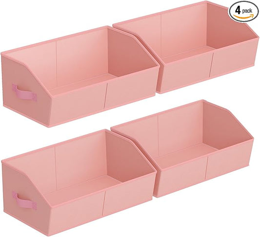 Homsorout Storage Bins for Shelves - Large Trapezoid Closet Shelf Organizer, Fabric Organization Bins with Handles, Storage Baskets for Clothes, Towel, Purse, 4 Pack, Pink by Homsorout