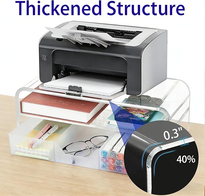OPNICE Acrylic Clear Desk Organizers and Accessories, 2-Tier Computer Monitor Stand Riser with Drawer, Laptop Stand, Office Desk Accessories for Office Supplies, Transparent - Image 5