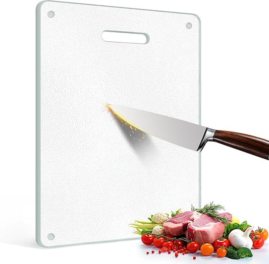 Tempered Glass Cutting Board for Kitchen Counter, 16"x12" Clear Chopping Board with Handle, Non-toxic, Plastic Free, Scratch Resistant, Heat Resistant, Dishwasher Safe, Easy to Clean