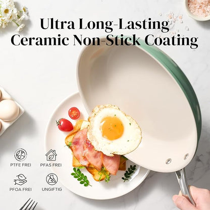 Redchef Nonstick Frying Pan Skillet, Ceramic Non-Stick Saute Pans, 9.5 inch Cooking Fry Pan with Stay Cool Handle, All Stovetops, Dishwasher/Oven Safe, PFAS-Free, Non Toxic (Green) - Image 4