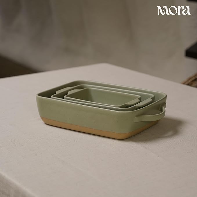 Mora Ceramic Baking Dish with Handles For Casserole, Lasagna, Gratin, Broiling, Roasting, and Baking. Large 9x13 in Pan, Extra Deep - Porcelain Serving Bakeware from Oven to Table. Freezer Safe - Thyme - Image 5