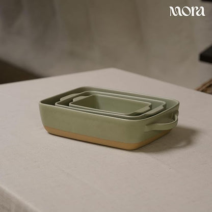 Mora Ceramic Baking Dish with Handles For Casserole, Lasagna, Gratin, Broiling, Roasting, and Baking. Large 9x13 in Pan, Extra Deep - Porcelain Serving Bakeware from Oven to Table. Freezer Safe - Thyme - Image 5