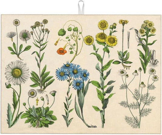 Plants Herbs Floral Dish Drying Mat XL Microfiber Kitchen Drying Mat Large Dish Drying Mats for Kitchen Counter Absorbent Quick Drying Pad 18x24 Inch