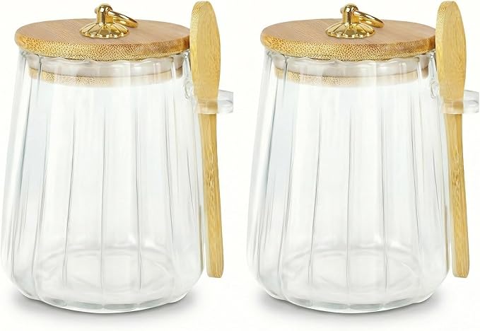 2 Pack Sugar Jar with Lid and Spoon,24oz Large Glass Spice Jars for Coffee Bar Decor Accessories Food Storage Containers Home Essentials by Holoith