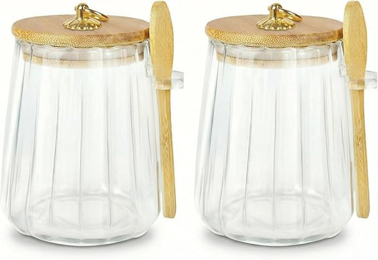 2 Pack Sugar Jar with Lid and Spoon,24oz Large Glass Spice Jars for Coffee Bar Decor Accessories Food Storage Containers Home Essentials by Holoith