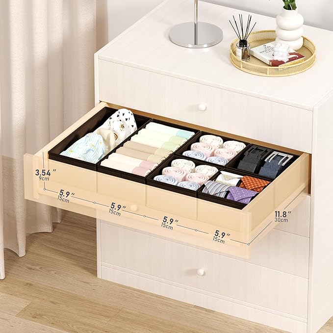 DIMJ Drawer Organizers Clothes, Set of 16 Dresser Organizer Bins, Fabric Closet Organizers and Storage, Shallow Drawer Dividers for Nursery, Clothing, Baby Clothes, Socks, Underwears, Tie (Black) - Image 2