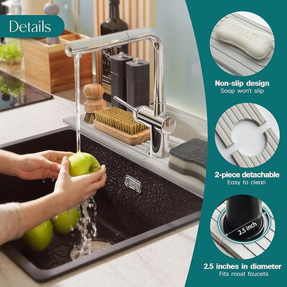 eormoe Diatomite Kitchen Faucet Mat - 14Inch Water Absorbing Stone Tray for Sink, Stone Fast-Drying Faucet Mat for Kitchen Counter Sink Accessories (Light Grey, 14'' x 3.9'') - Image 8