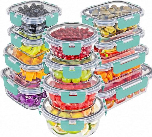 Magic Mill Premium Borosilicate Glass Food Storage Containers with lids Set | 24pc Sets with 12 Bowls & 12 Airtight Locking Lids for Lunch & Meal Prep, Safe for Oven, Freezer, Dishwasher, BPA-Free by magicmill