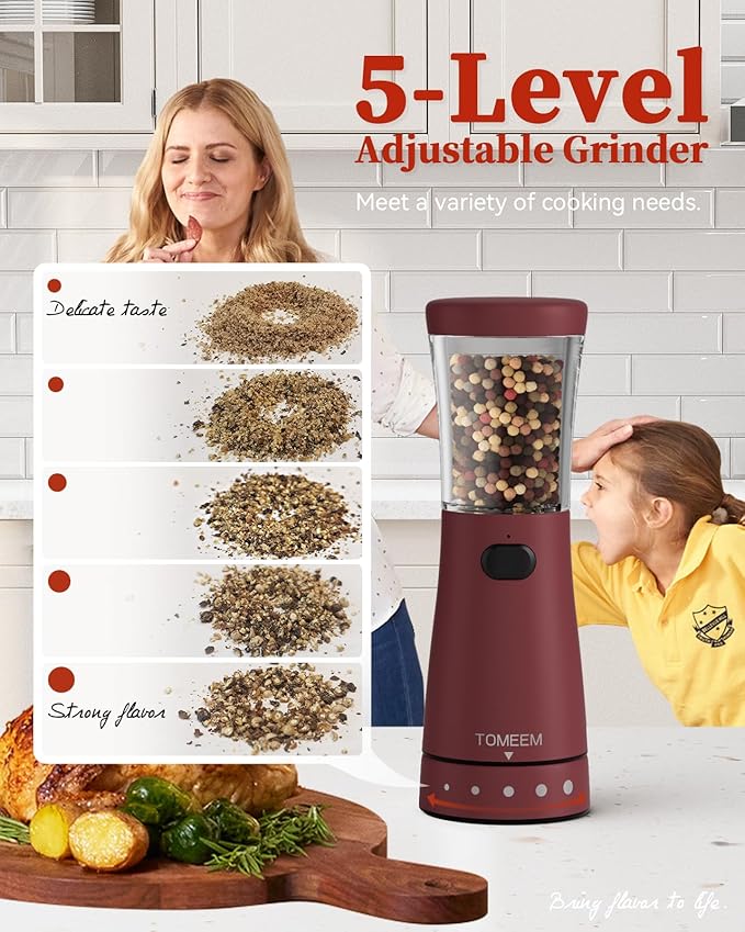 Electric Salt and Pepper Grinder Set with Storage Base, Stainless Steel Rechargeable Salt and Pepper Grinder Set with 4.5 oz Large Capacity, 1.8" Wide Mouth, Adjustable Coarseness, Ideal for Kitchen - Image 2
