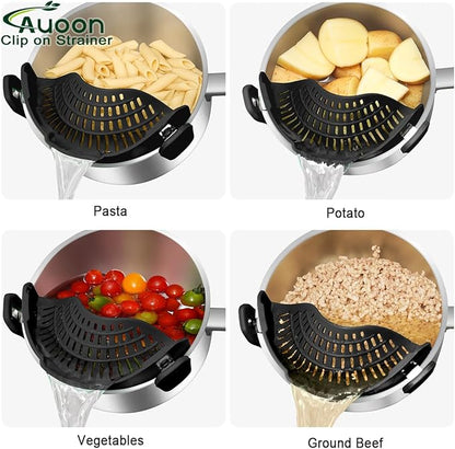 Large AUOON Clip on Strainer for All Pots and Pans - Oversized Silicone Pot Strainer Family-Style Design Pasta Strainer Kitchen Colander for Spaghetti and Noodles | Dishwasher Safe - Image 5