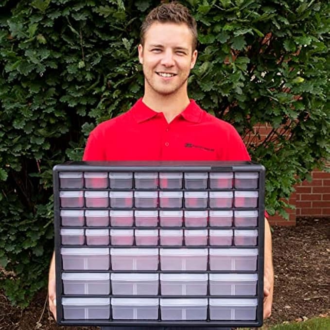 Akro-Mils 44-Drawer Plastic Drawer Storage Cabinet for Garage Organization, Bead Organizer, Building Bricks Storage, Teacher Toolbox, Makeup Organizer, 20" W x 6" D x 16" H, 10144 Black - Image 2