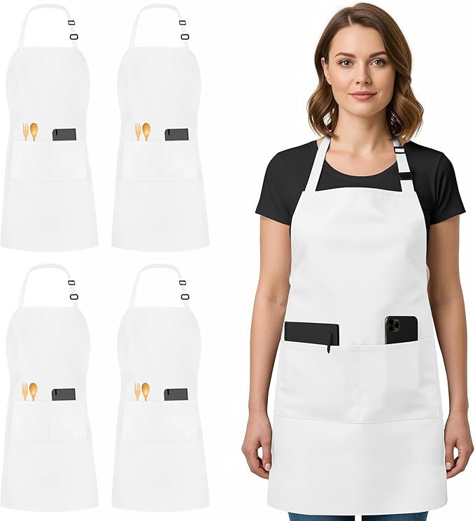 Utopia Kitchen 4 Pack Bib Apron Adjustable with 2 Pockets, Water and Oil Resistant, Cooking Kitchen Chef Apron for Women Men by UTOPIAKITCHEN