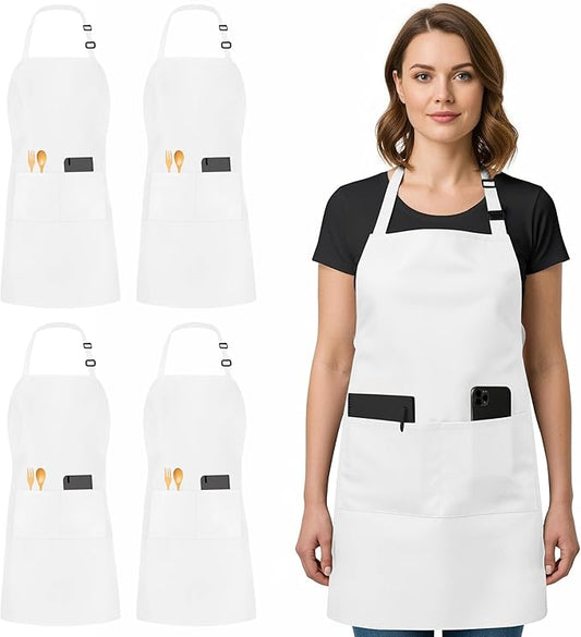 Utopia Kitchen 4 Pack Bib Apron Adjustable with 2 Pockets, Water and Oil Resistant, Cooking Kitchen Chef Apron for Women Men by UTOPIAKITCHEN