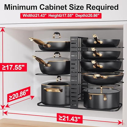 MUDEELA Pots and Pans Organizer Rack under Cabinet 14.55in Height, 8-Tiers Adjustable Pot Rack with 3 DIY Methods, Pot Lid Organizer inside Cabinet for Kitchen Pantry Organization and Storage - Image 3
