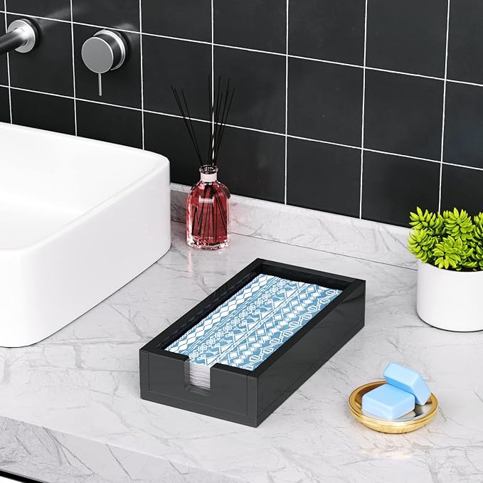HIIMIEI Acrylic Napkin Holder for Bathroom, Black Acrylic Guest Towel Holder, Bathroom Napkins Guest Disposable Holder, Hand Towel Tray for Kitchen, Parties, Weddings, Party, Hotel, Restaurant（Black） - Image 4