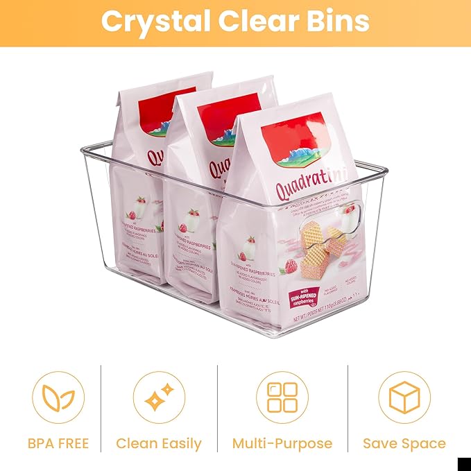 YIHONG Clear Plastic Storage Bins, 4 Pack Small Pantry Organizer Bins with Handle for Kitchen, Freezer,Cabinet,Closet Organization and Storage - Image 4