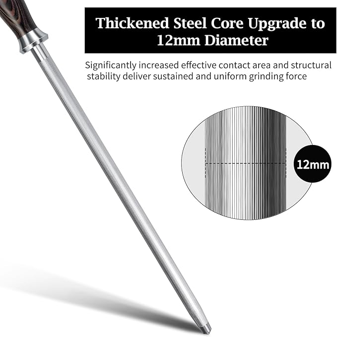 HOSHANHO Honing Rod,12 Inch Professional Kitchen Knife Sharpener Rod, Japanese High Carbon Knife Sharpening Steel with Ergonomic Pakkawood Handle, Ideal for All Chef Knives - Image 3