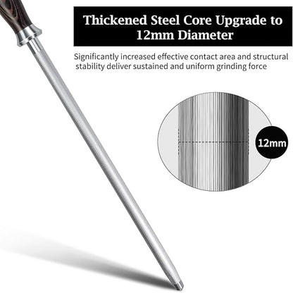 HOSHANHO Honing Rod,12 Inch Professional Kitchen Knife Sharpener Rod, Japanese High Carbon Knife Sharpening Steel with Ergonomic Pakkawood Handle, Ideal for All Chef Knives - Image 3
