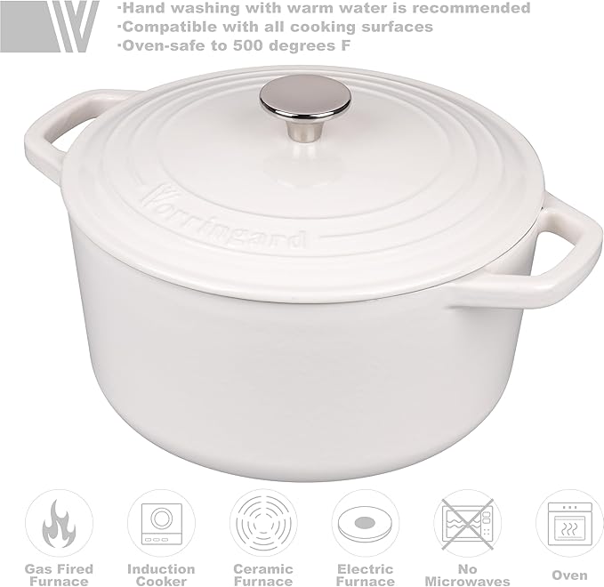 VORRINGARD Enameled Cast Iron Dutch Oven Pot with Lid, for Bread Baking, Round Bread Oven- include Sourdough Bread Baking Supplies Set, 6QT, White - Image 3