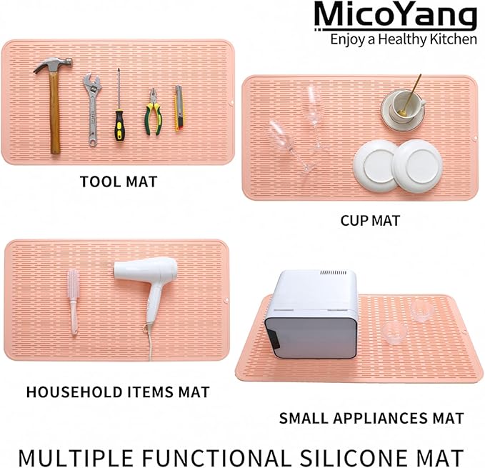 MicoYang Silicone Dish Drying Mat for Multiple Usage,Easy clean,Eco-friendly,Heat-resistant Silicone Mat for Kitchen Counter or Sink,Refrigerator or Drawer Liner Pink 4XL 32 inches x 18 inches - Image 3