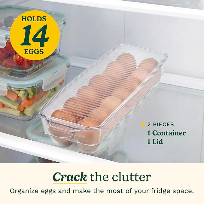 Best Brands Cuisinart Egg Holder for Fridge with Lid – Easy-to-Use Clear Stackable Egg Organizer for Refrigerator Storage, Holds Up to 14 Eggs, Space-Saving Container