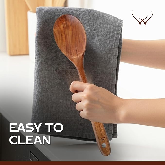 Teak Wooden Spoon for Cooking With Teak Spoon Rest - Made of Premium Natural Teak Wood - Image 6
